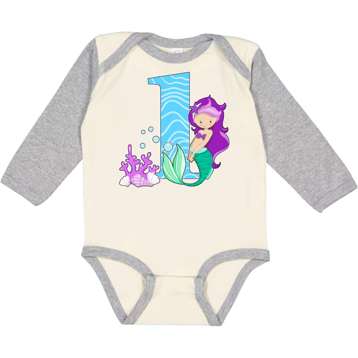 Inktastic First Birthday Mermaid Long Sleeve Baby Bodysuit - Cute Outfit for 1 Year Old Girls Birthday Party, Photo Shoot & Special Occasions