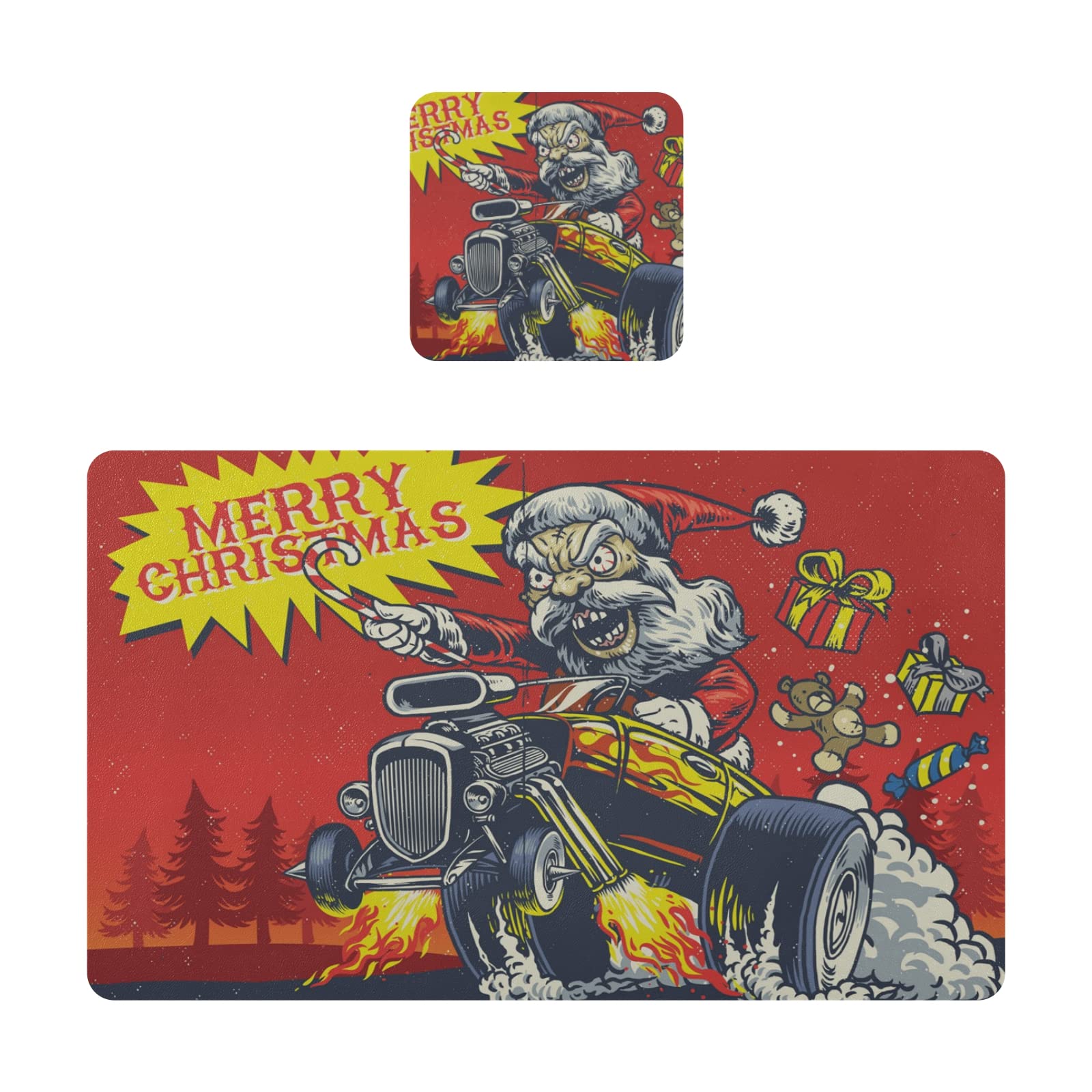 Santa Claus Motorcycle Christmas Placemat - Heat Resistant & Waterproof Table Mat Set of 1 - Perfect for Holiday Kitchen Decor, Dining Table Setting, and Festive Home Decoration