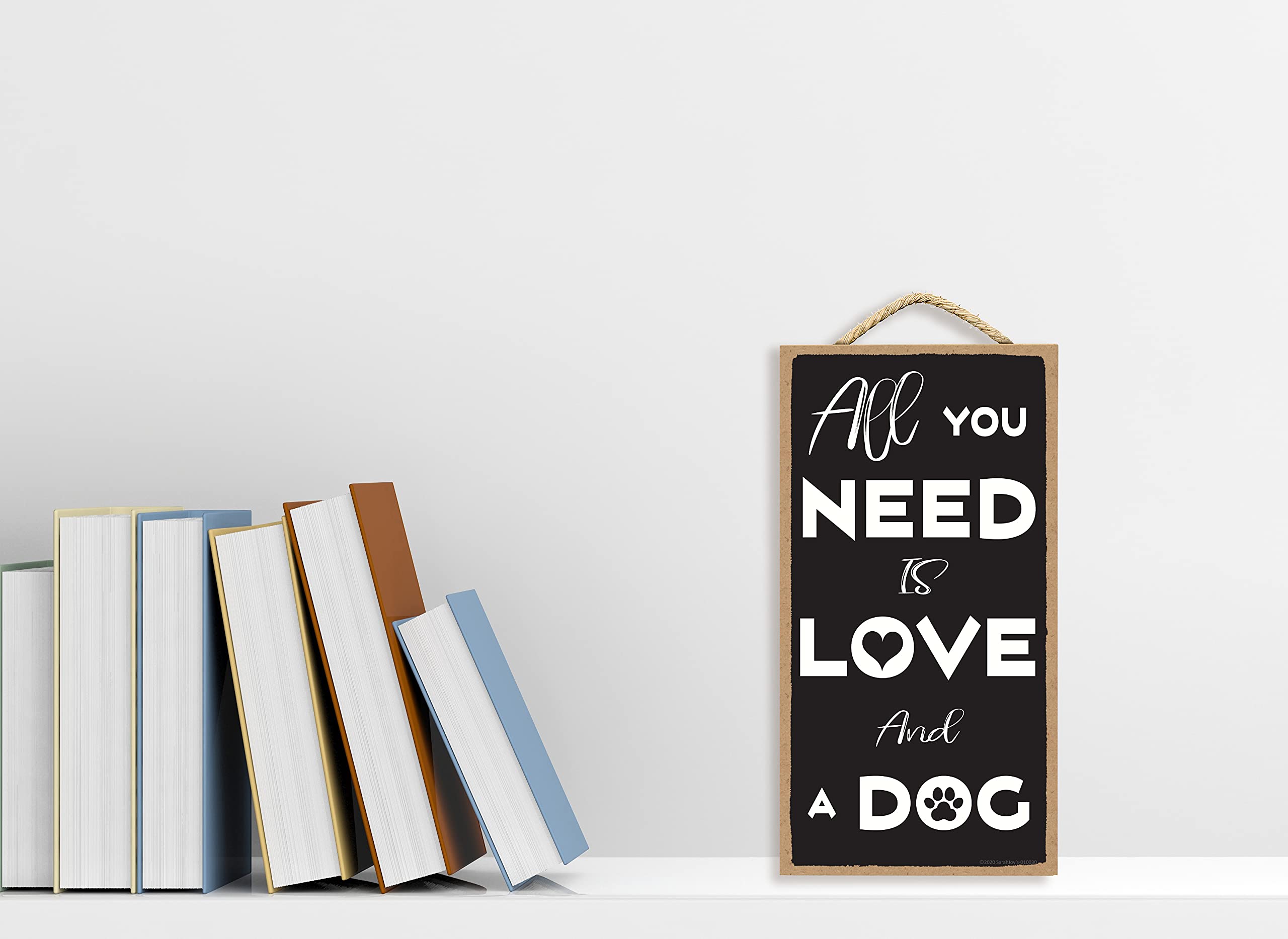 Dog Wall Decor - Pet Room Signs - Home Decor for Dog Lovers - 5x10 Inch Wooden Dog Sign (Love and Dog Theme) - Perfect for Living Room, Bedroom or Dog Nursery