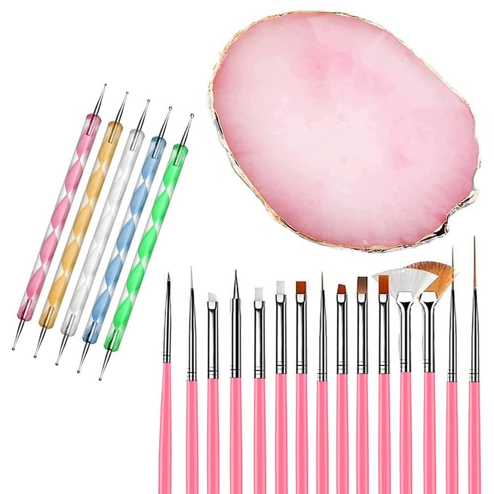 21 PCS Professional Nail Art Brushes Set with Gold Palette & Dotting Tools - Complete DIY Manicure Kit for Women - Perfect for Home Salon, Nail Design, and Professional Nail Art Decoration