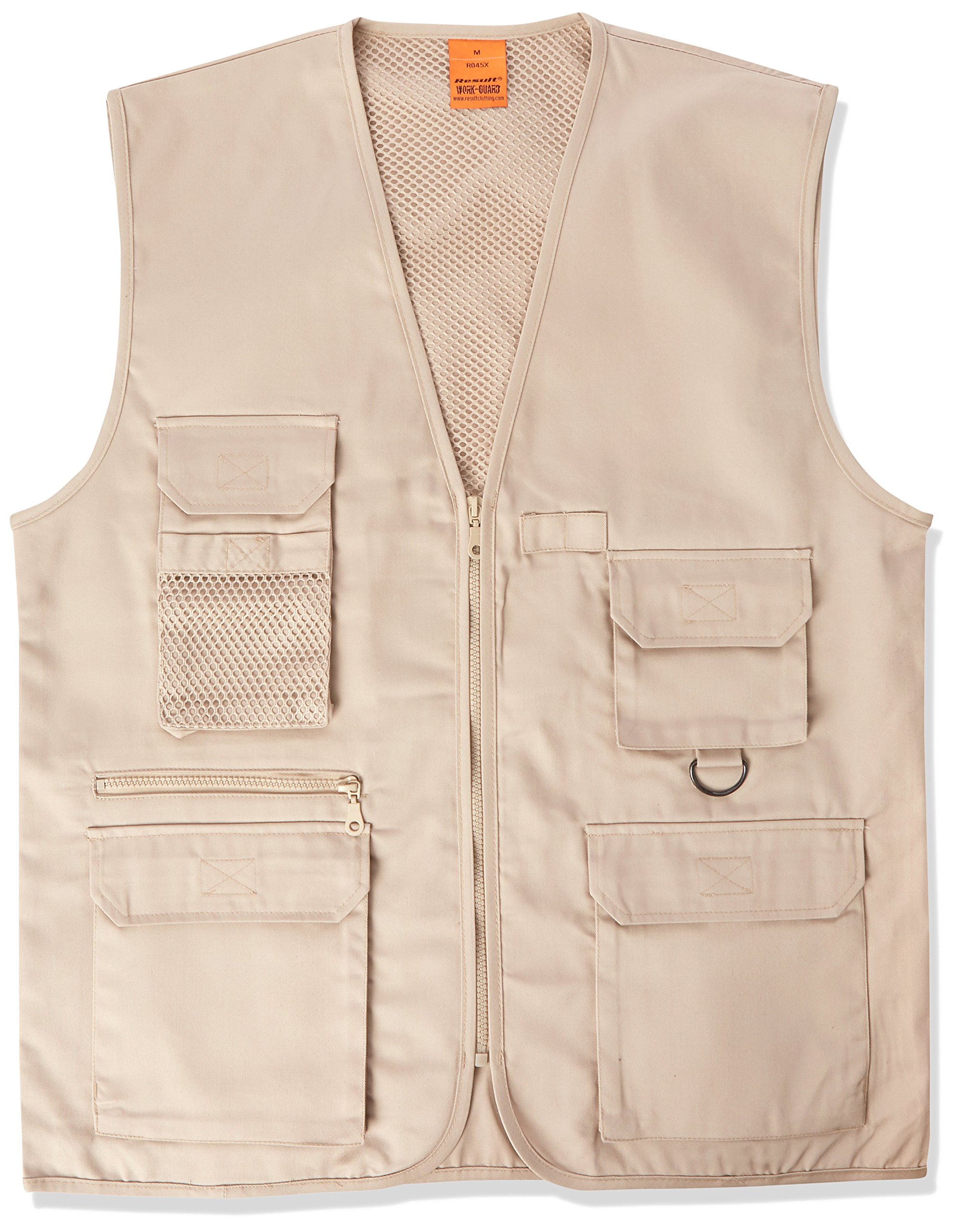 Work-Guard Men's Safari Waistcoat - Heavy Duty Utility Vest with Multiple Pockets for Outdoor Work, Hunting & Hiking (Camel) | Durable Workwear for Construction, Camping & Adventure Activities