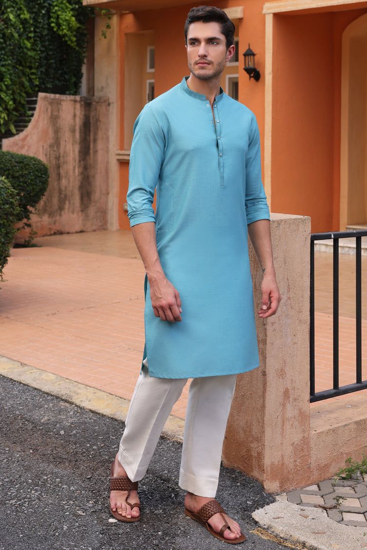 Stylish Blended Green Kurta by J. Junaid Jamshed - Perfect for Casual Wear, Festivals & Ethnic Fashion