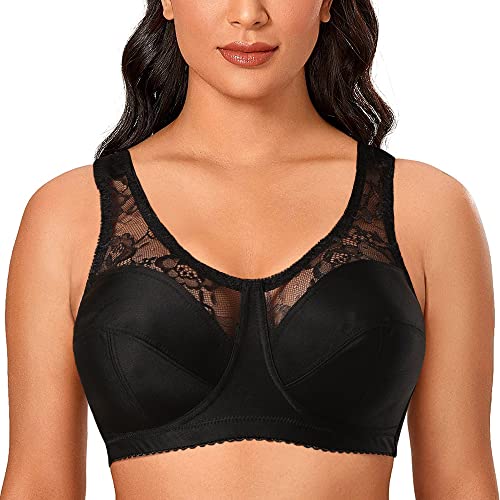 Plus Size Women's Wireless Unpadded Full Coverage Minimizer Bra with Lace - Comfortable Everyday Wear for Work, Yoga & Relaxation