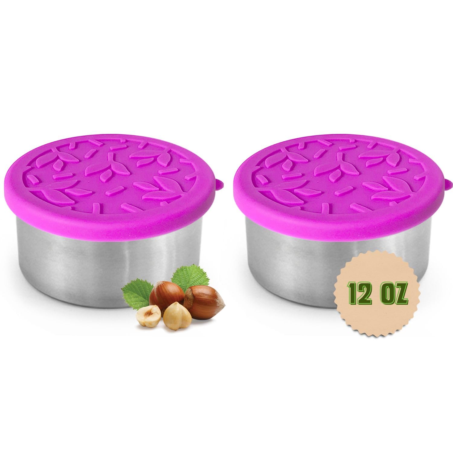 2 Pack 12oz Stainless Steel Food Storage Containers with Leakproof Silicone Lids - BPA Free, Dishwasher & Freezer Safe - Reusable Snack Containers for Meal Prep, Office Lunch, Picnics & Travel