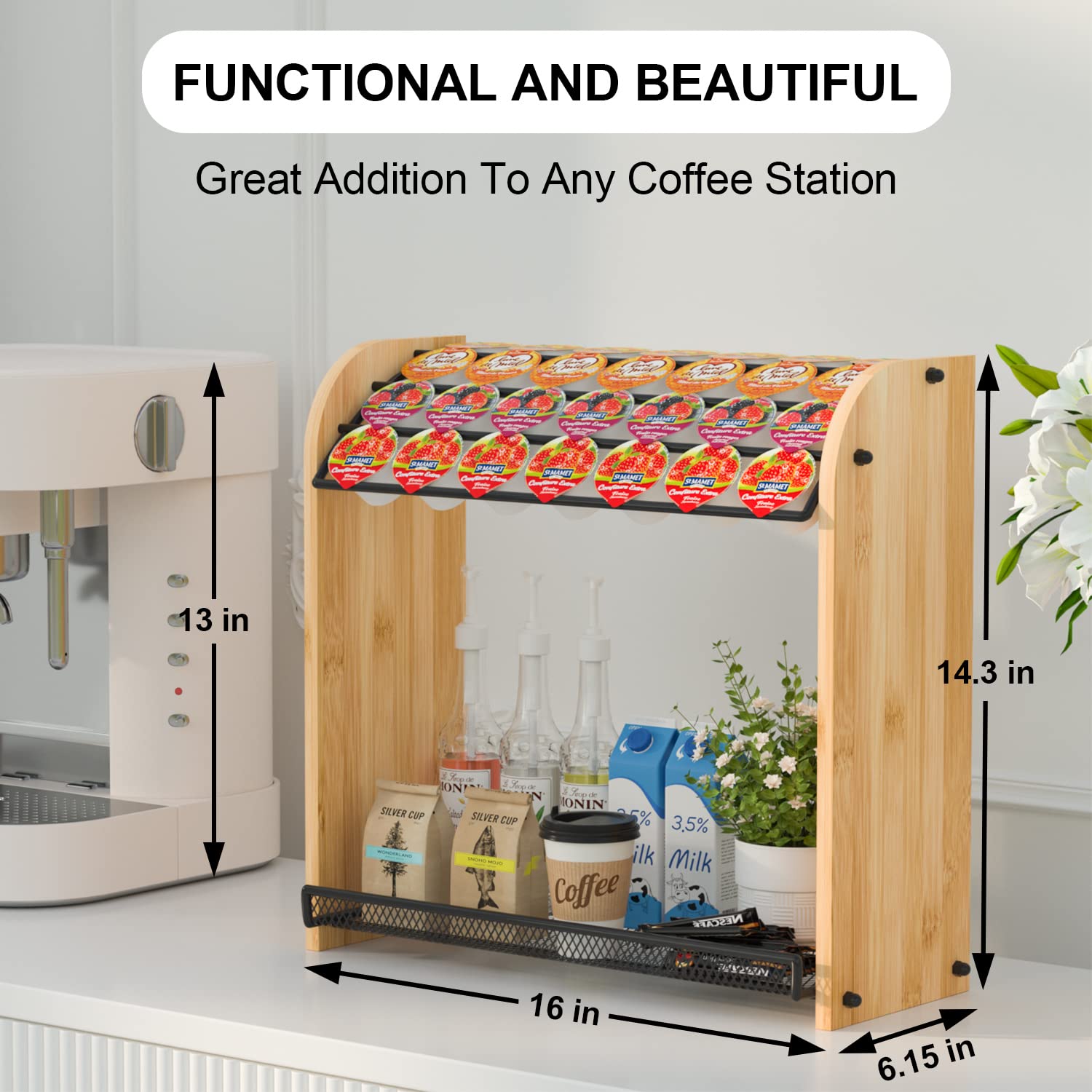 Premium K-Cup Holder Organizer for Coffee Bar - Large Capacity Countertop Coffee Pod Storage (Holds 28+ Pods) - Easy Assembly Coffee Station Accessory for Home, Office & Kitchen Use