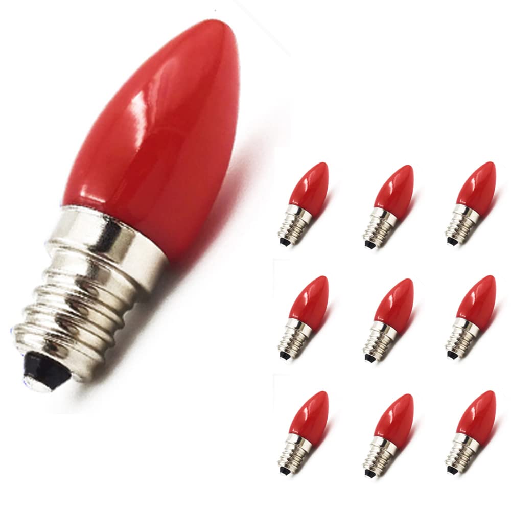 YOOMAO 10Pcs E12 LED Candle Bulb 1.5W Red Glass Cover - 110V/220V Dual Voltage, 4 SMD2835 LEDs for Buddha Lotus God Lamp, Home Decoration & Religious Lighting