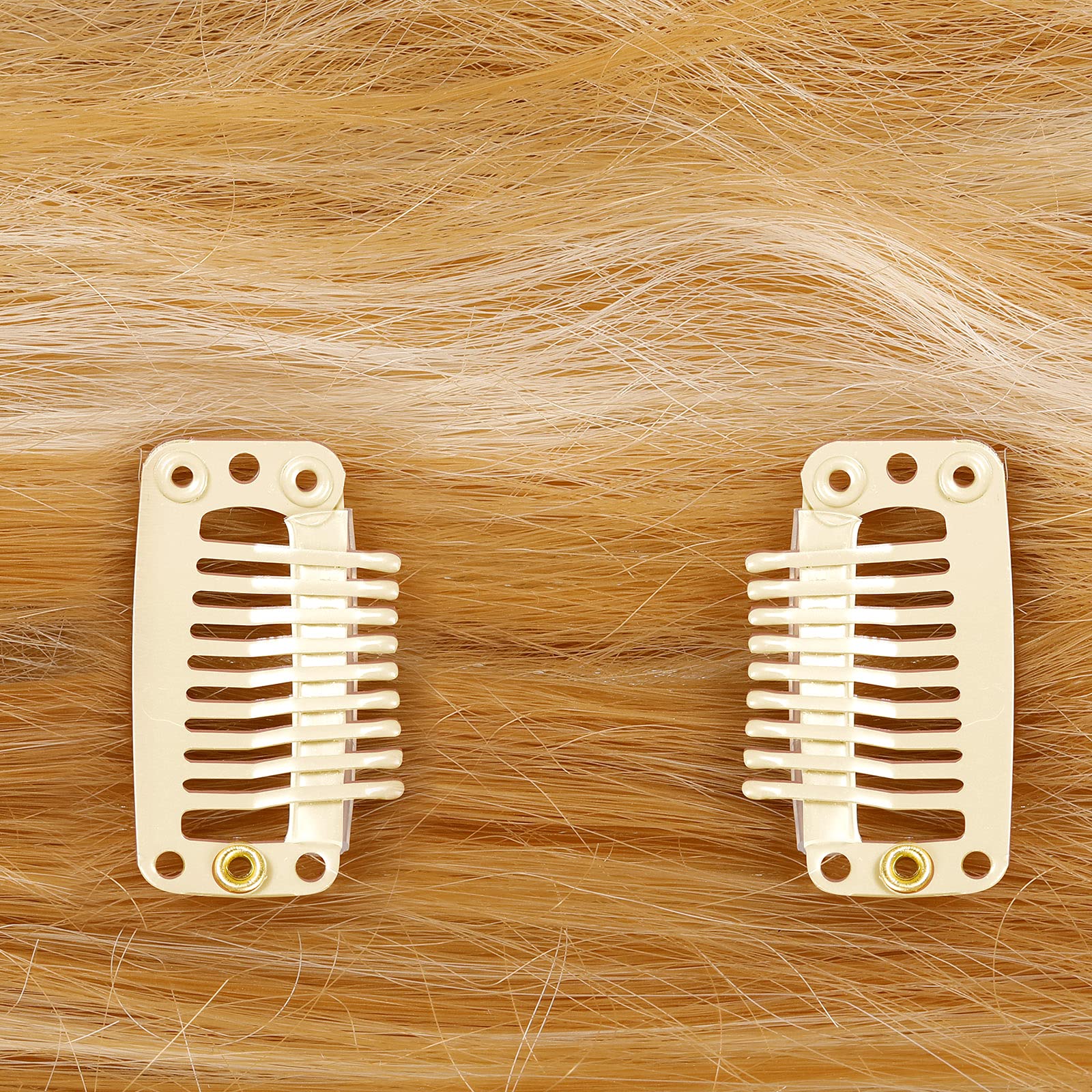 30 Pieces 32mm 9-Toothed Hair Extension Clips - Snap On Wig Clips for Women, Beige - Secure Hair Extensions & Wigs - Perfect for DIY Styling, Cosplay, and Daily Hair Volume Enhancement