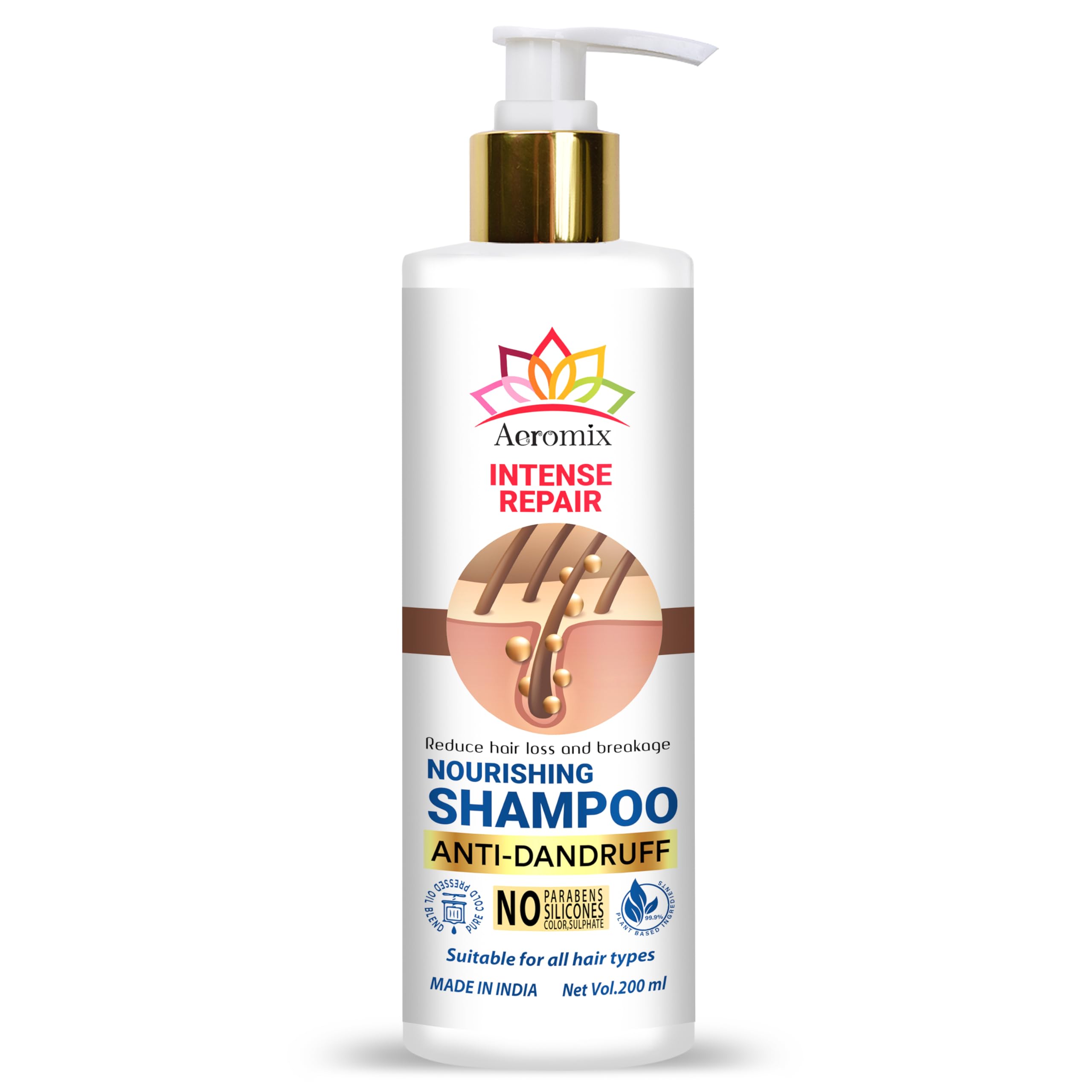 Aeromix INTENSE REPAIR Hair Growth Shampoo - Reduce Hair Loss & Breakage, Anti-Dandruff, Nourishing Formula for All Hair Types (200ml) | Perfect for Daily Use & Scalp Care