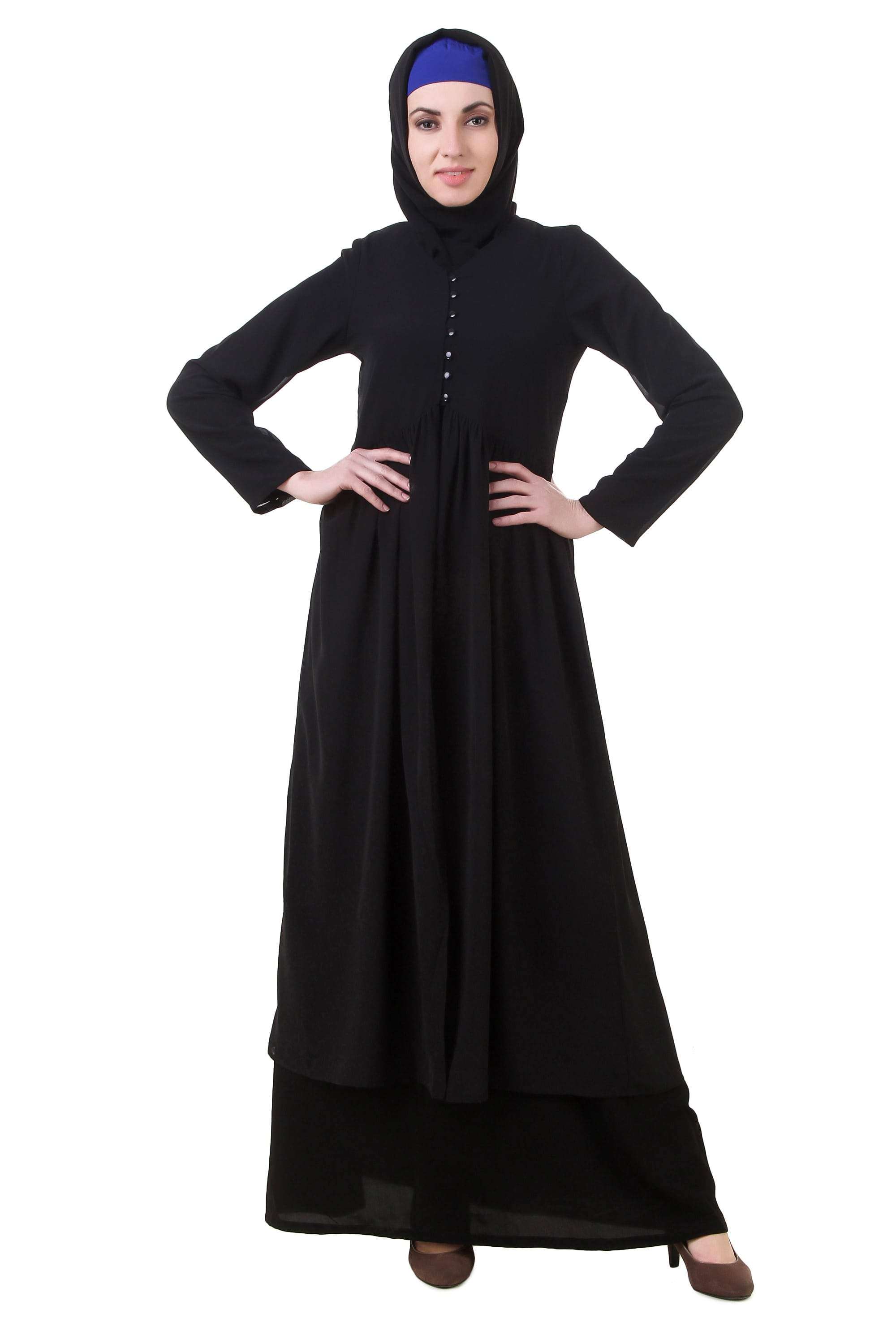 Elegant Black Nida and Georgette Abaya AY 710 - Modest Islamic Dress for Women, Perfect for Prayer, Special Occasions & Everyday Wear