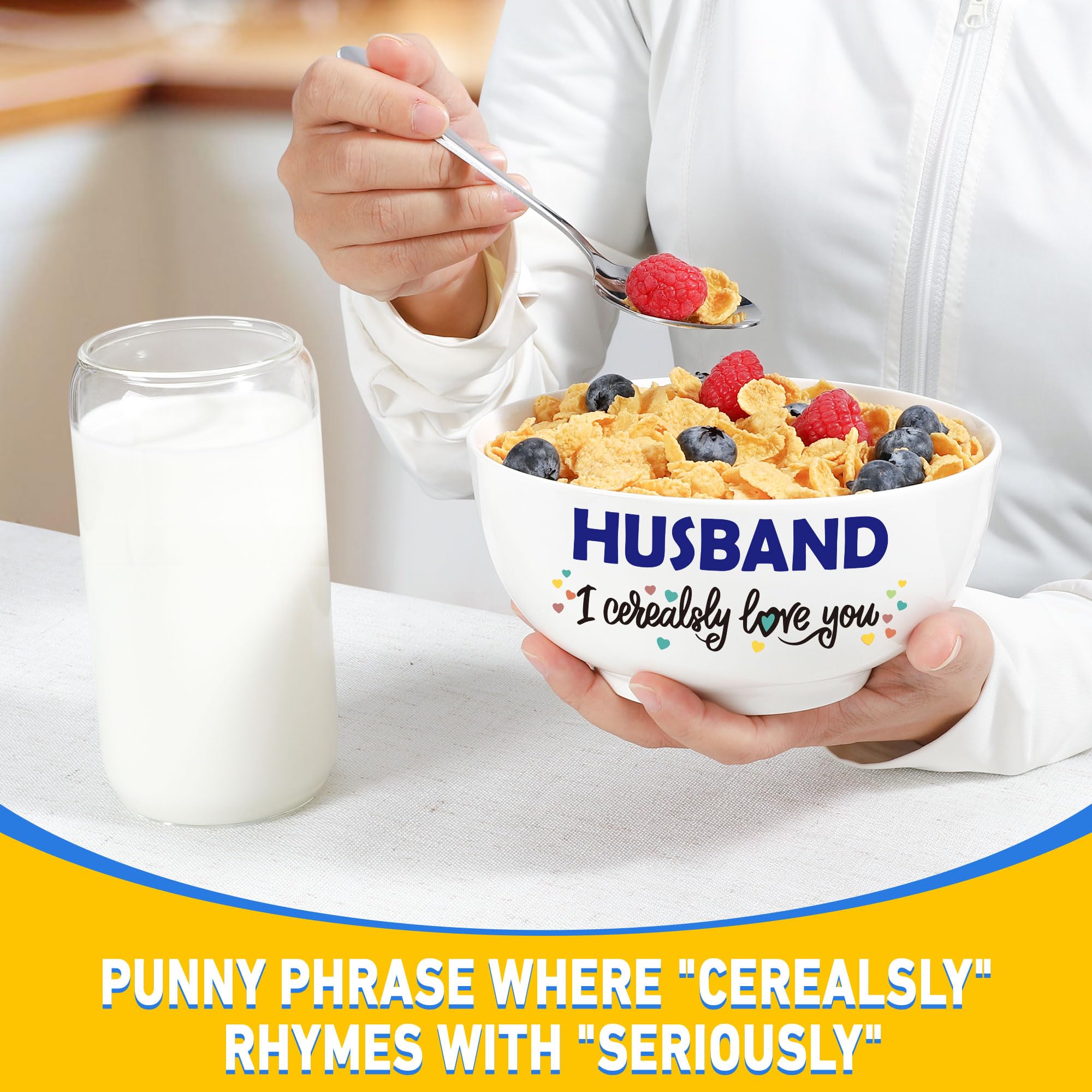 Romantic Christmas Gifts for Husband - Unique Holiday Stocking Stuffers & Anniversary Birthday Presents from Wife | Ceramic Cereal Bowl Gift Set for Coffee & Breakfast - Perfect for Couples & Newlyweds