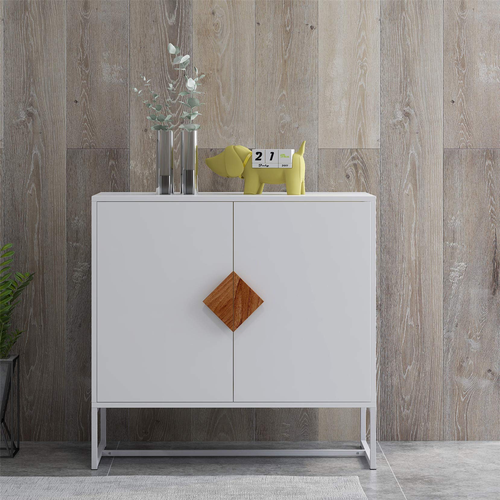 HomVent 2-Door Storage Cabinet with Solid Wood Square Handles - Shoe Organizer, Side Table for Living Room, Office, Bedroom - White | Perfect for Entryway, Closet & Home Organization