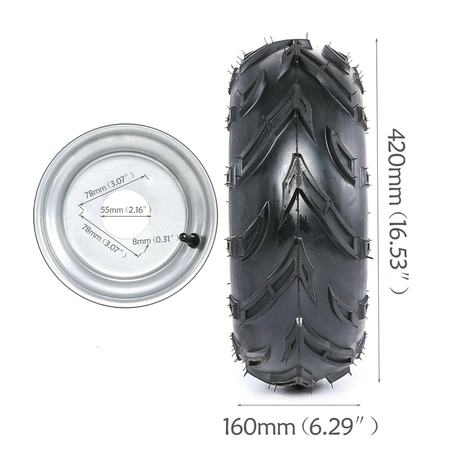 16x8-7 ATV Tires with 3 Bolt Rims - Pair of 7 Inch Go Kart Tires (200/55-7) for Lawn Mowers, Dirt Bikes & Off-Road Vehicles - Perfect for Racing, Trail Riding & Yard Maintenance