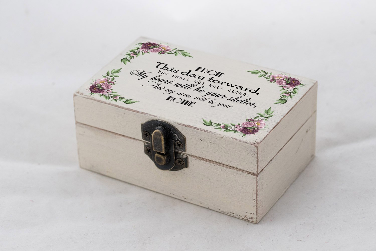 Personalized Wedding Ring Box - Floral Wreath Ivory Heart Ring Holder for Engagement Proposal - Custom Wedding Ring Bearer Box with Pillow & Roses - Perfect for Ceremonies, Vow Renewals & Romantic Gifts