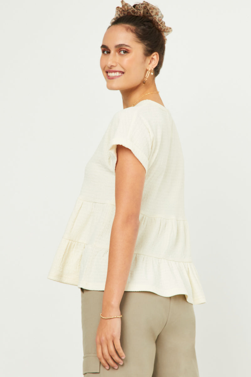 Women's Textured Tiered Peplum Knit Top - Stylish Casual Blouse for Work, Date Night & Everyday Wear