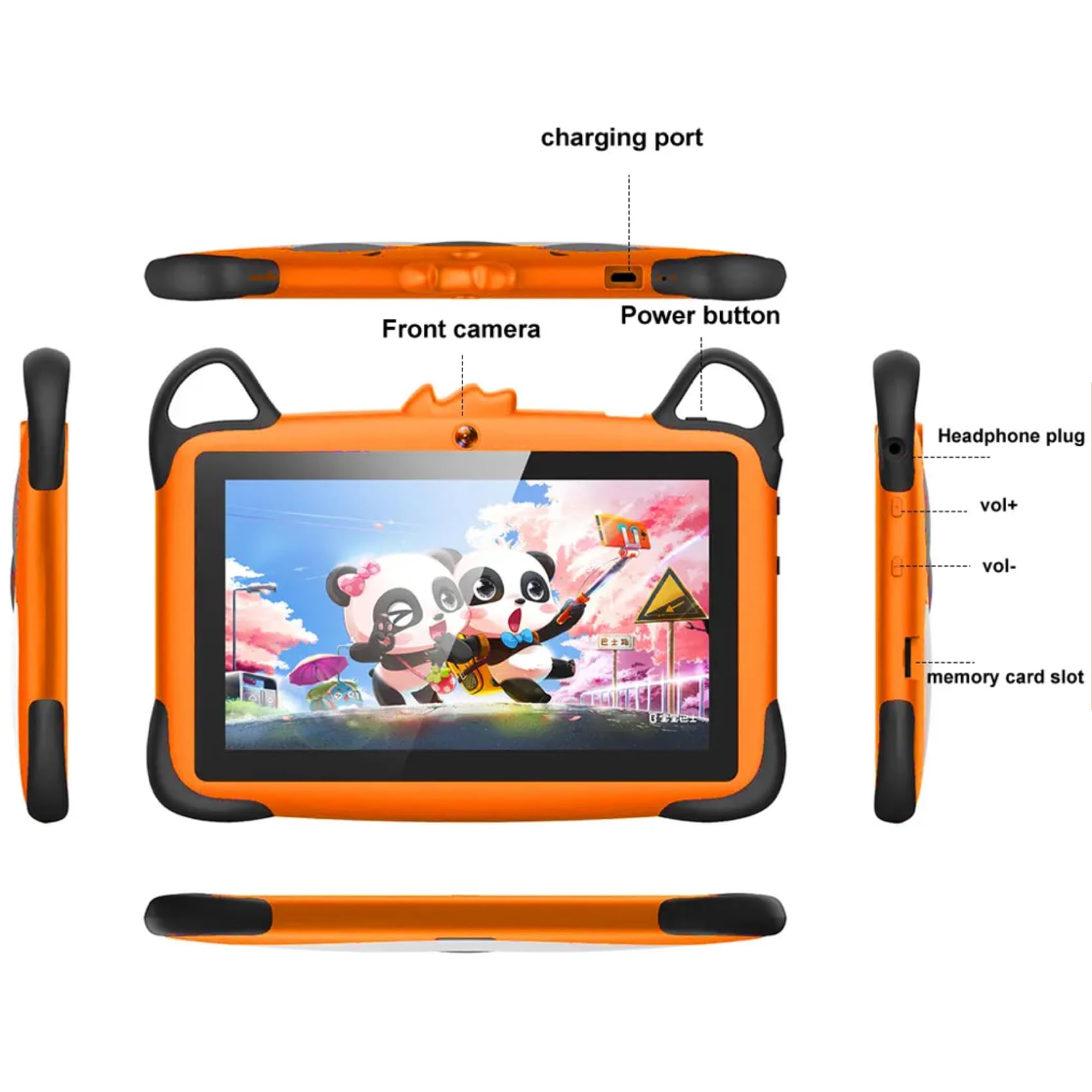 TUTT K7 7-inch Kids Learning Tablet - Drop-Resistant, 8GB Expandable Memory, Android OS, Dual Camera & Parental Control - Educational Tablet for Children (Orange) - Perfect for Homeschooling, Travel & Early Learning