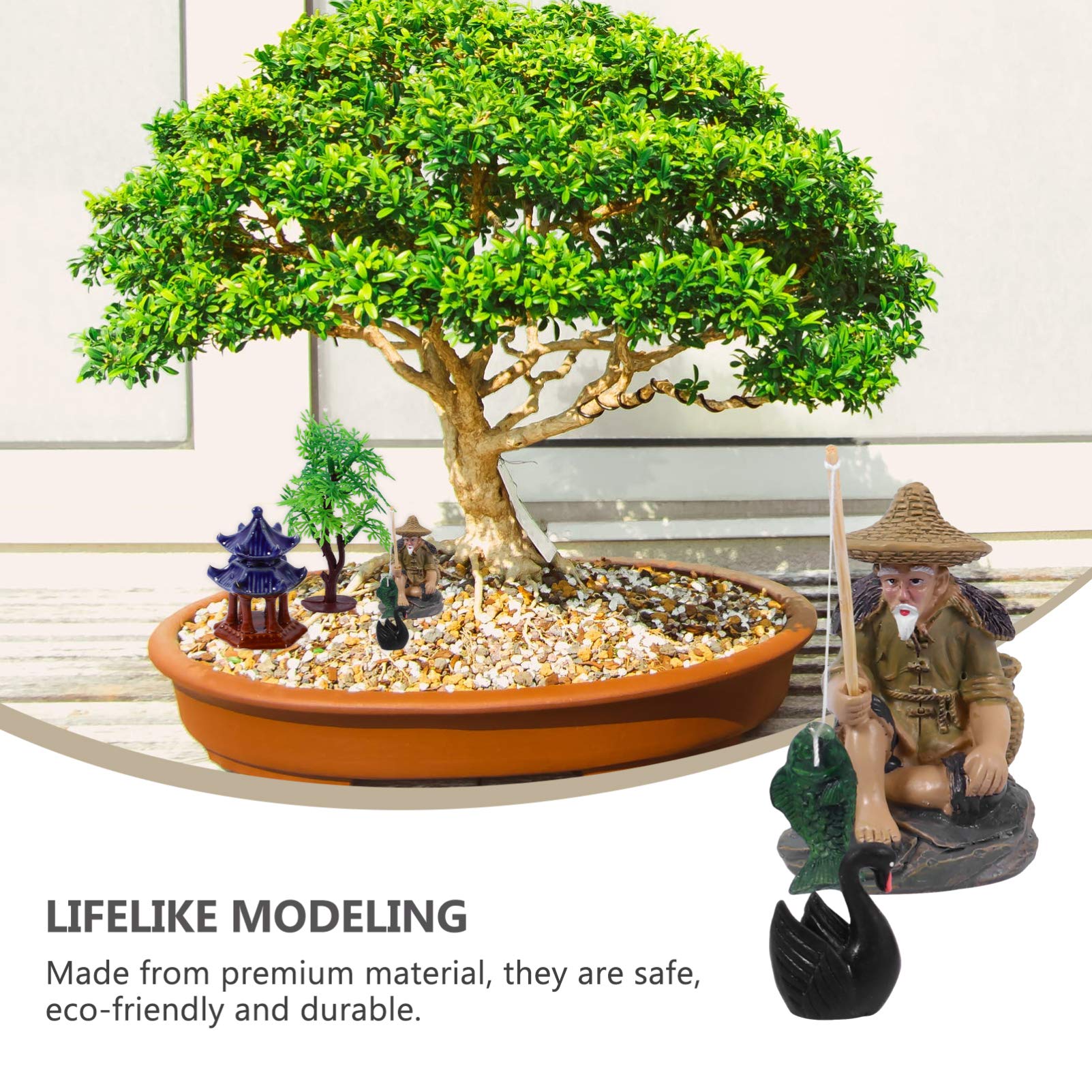 Miniature Pagoda Lantern Set - Sandbox Fisherman Bridge, Tree & Boat Decor for Terrarium, Bonsai, Mini Pond | Office Desk Decorations & Zen Garden Accessories | Perfect for Home Décor, Aquarium Landscaping & DIY Fairy Gardens