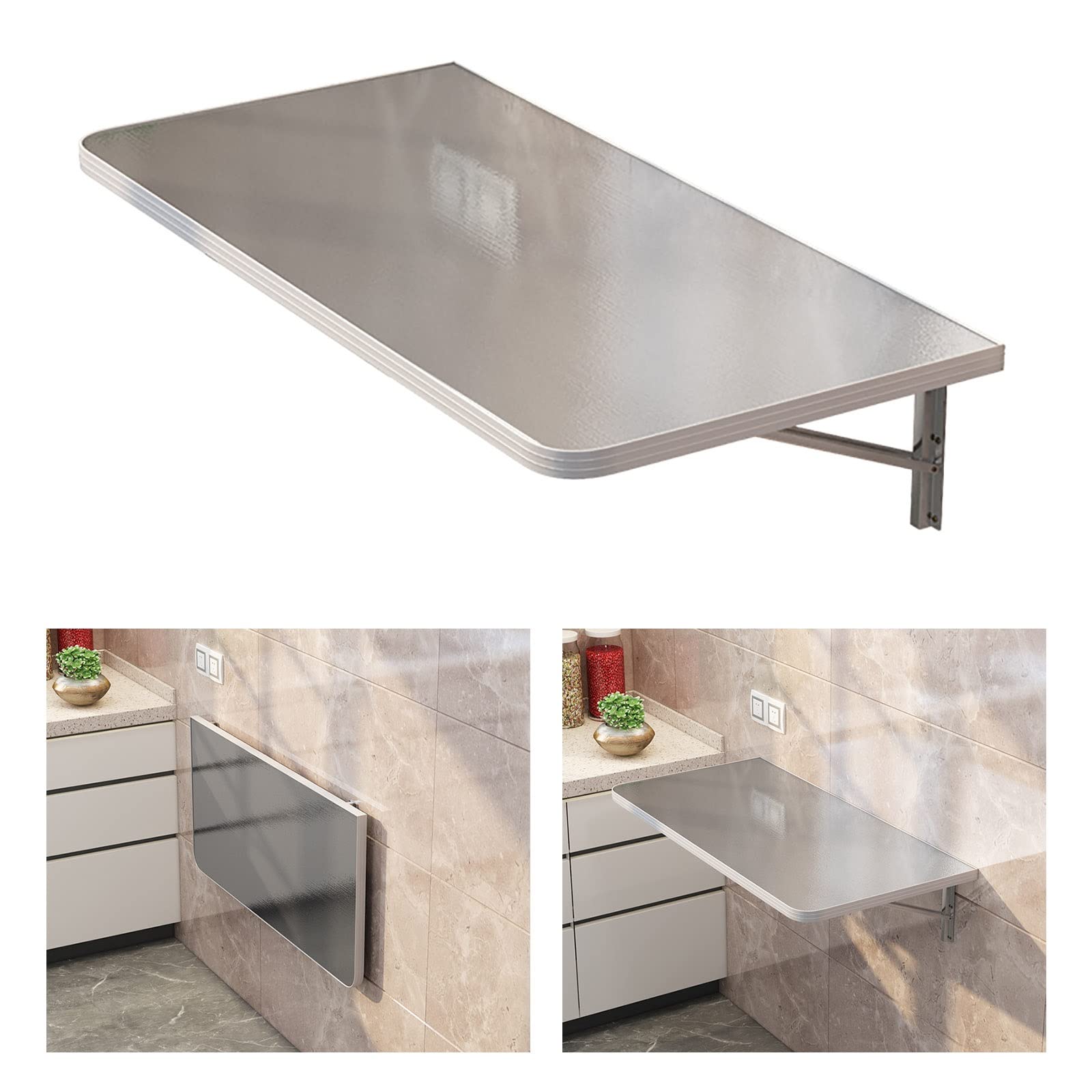 Stainless Steel Wall Mounted Folding Table - 90x30cm Fold Down Kitchen Table, Laundry Room Desk, Dining & Study Table, Space Saving Bar Table (35.4x11.8 Inch) - Perfect for Small Apartments, Tiny Homes & RV Living