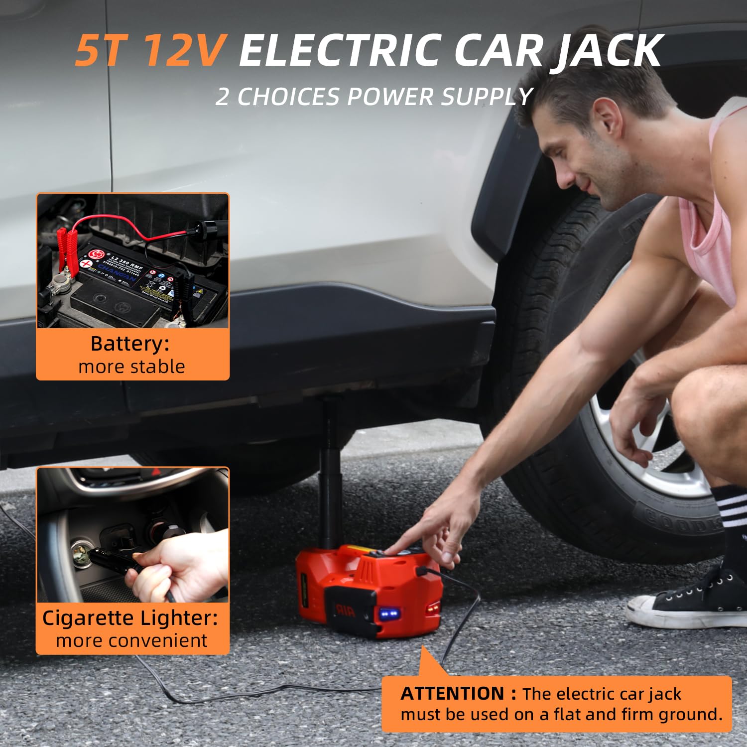 STANDTALL 5 Ton 12V Electric Hydraulic Car Jack with Tire Inflator Pump - Red LED Light Floor Jack for SUVs & Sedans | Emergency Roadside Assistance, Flat Tire Repair, Garage & Home Vehicle Maintenance