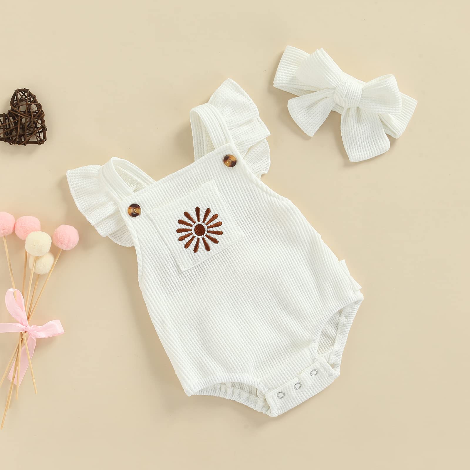 Newborn Baby Boy & Girl Clothes - Rainbow Romper Waffle Bodysuit with Ruffled Sleeveless Design | Soft Infant Jumpsuit Outfit for Photo Shoots, Playtime & Special Occasions