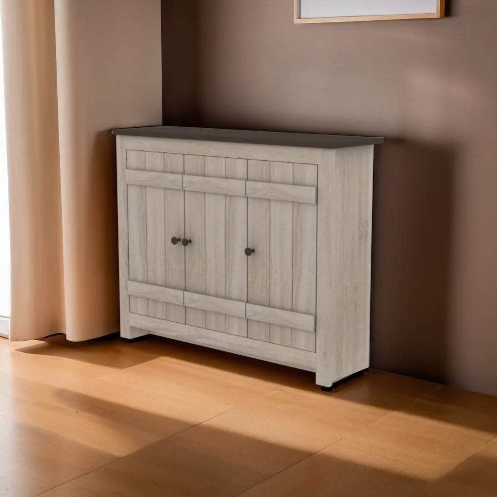 Dutton 3-Door Rustic Shoe Cabinet - Solid Wood Entryway Storage Organizer for Shoes, Boots & Accessories | Perfect for Hallway, Mudroom & Small Space Organization