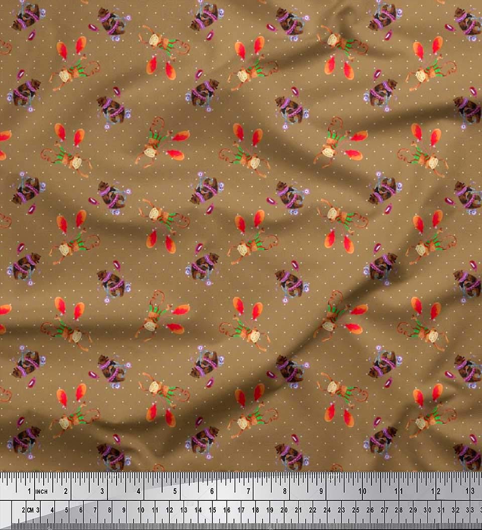 Soimoi 100% Cotton Voile Fabric - Brown Cartoon Print with Dots, Monkeys & Bears - 56 Inch Wide - Sold by The Yard - Perfect for DIY Crafts, Kids Clothing, Quilting & Home Decor