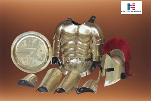 Medieval Armor Set - Spartan Warrior Cuirass with 300 Helmet, Leg & Arm Guards, Shield for Halloween Cosplay, LARP, Renaissance Fairs & Historical Reenactments