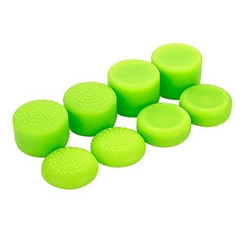 Universal Silicone Thumb Grip Caps for PS5, PS4, PS3, PS2, Xbox One, Xbox 360, Switch Pro & Wii U Controllers - 8-Pack Green Rubber Joystick Covers - Improve Grip & Comfort for Gaming, Esports & Long Play Sessions