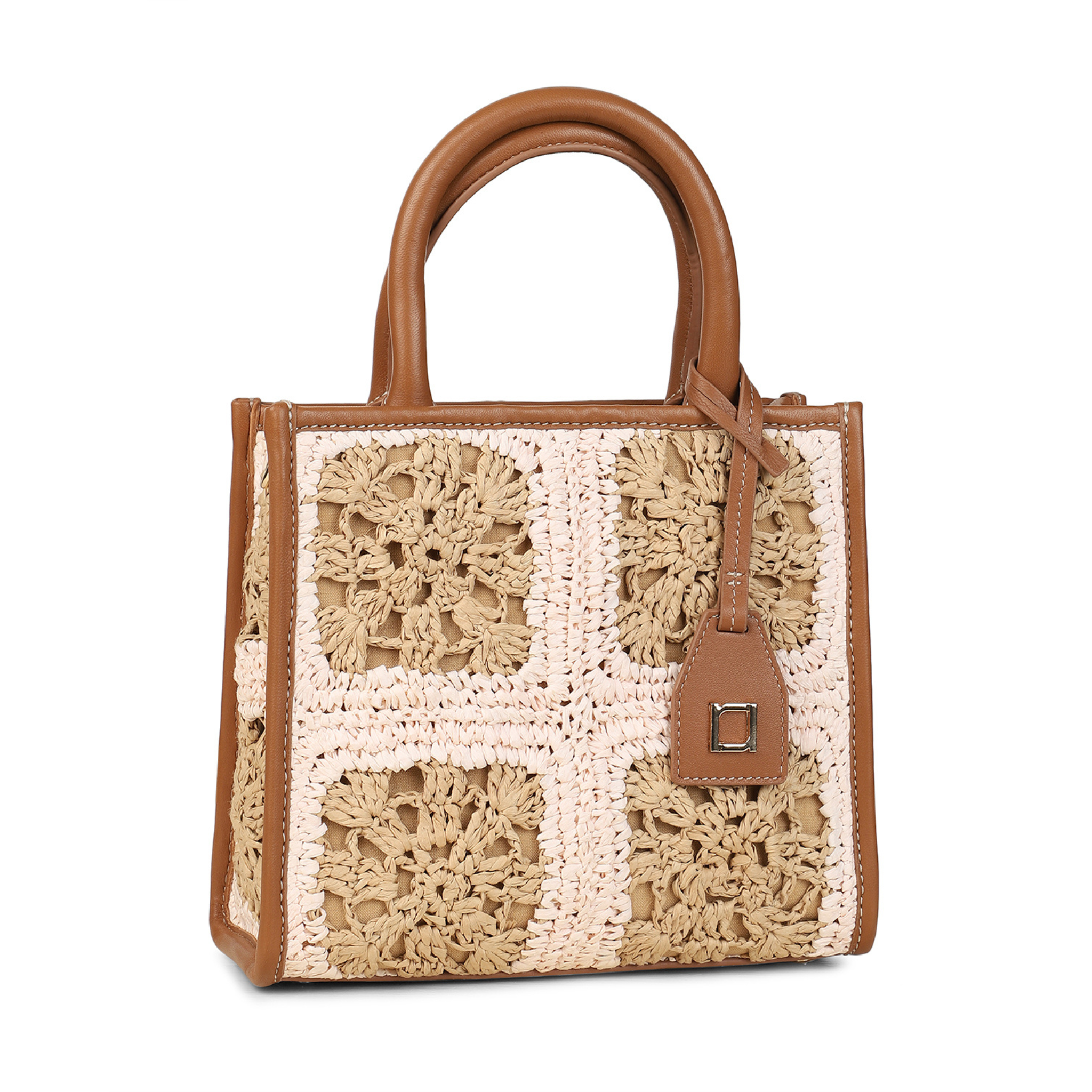 Ayesha Crochet Small Raffia Tote Bag - Natural Handwoven Beach Bag for Women, Summer Vacation, Shopping & Daily Use