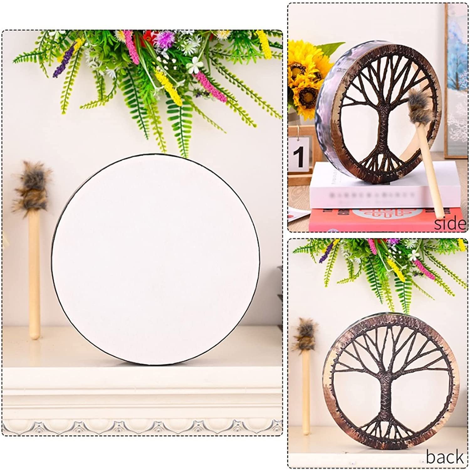 Handmade Shaman Drum with Holy Wolf Totem - Authentic Native American Style Hand Drum with Drumsticks - Perfect for Meditation, Rituals & Spiritual Healing
