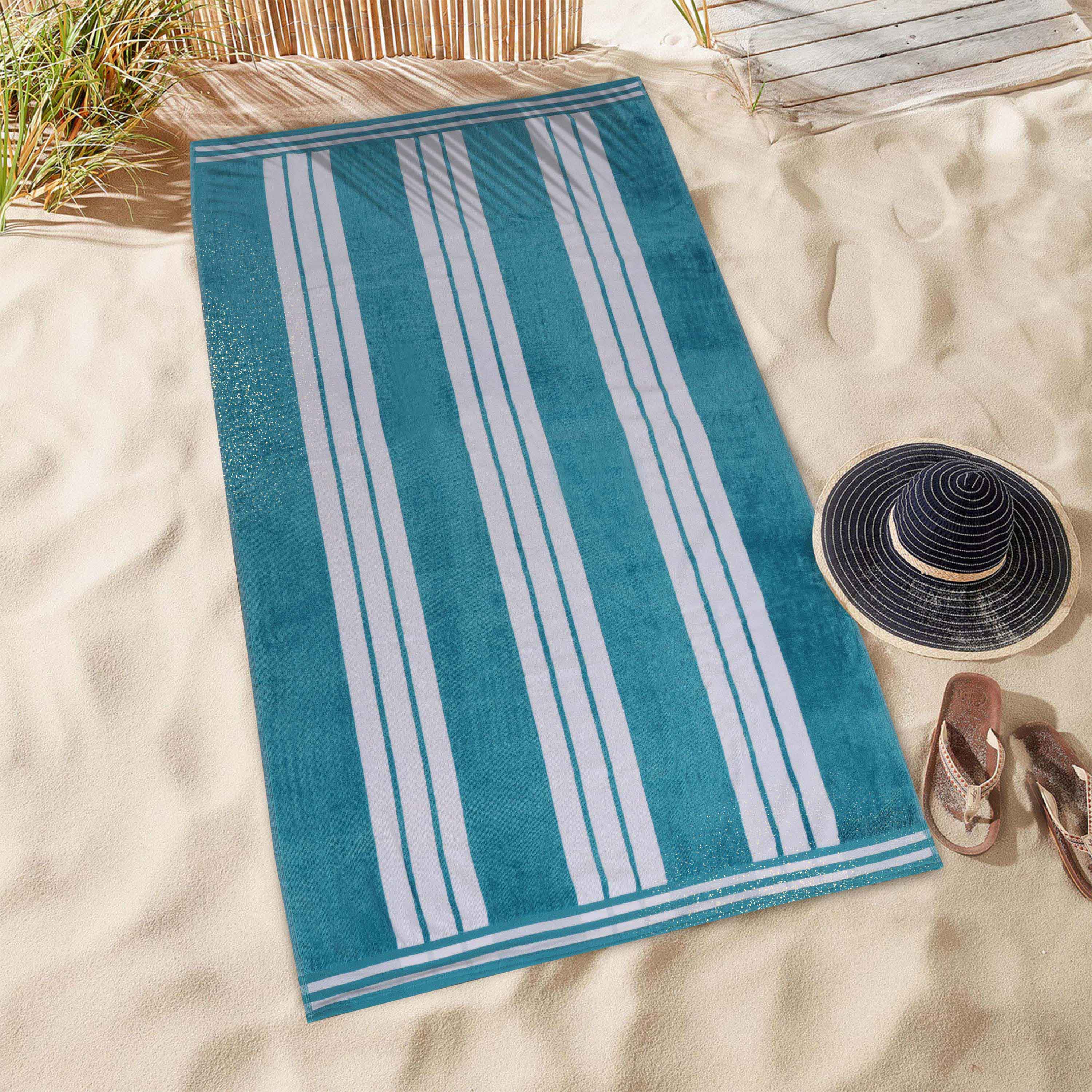 Premium Cabana Stripe Oversized Cotton Beach Towel Set (2/4/6 Pack) - Soft Quick-Dry Bath Towels for Pool, Beach, Yoga & Travel