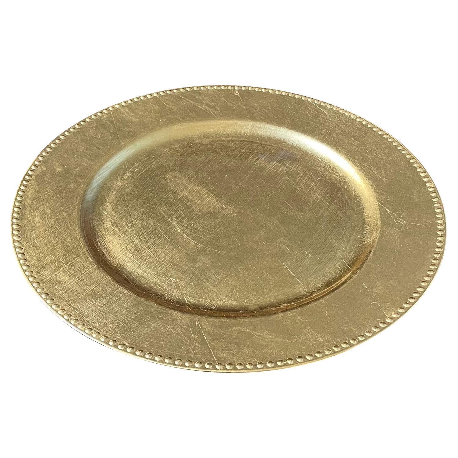 12-Pack Gold Plastic Beaded Charger Plates - 13 Inch Round Metallic Wedding & Party Dinnerware - Elegant Table Decor for Weddings, Banquets, and Special Events