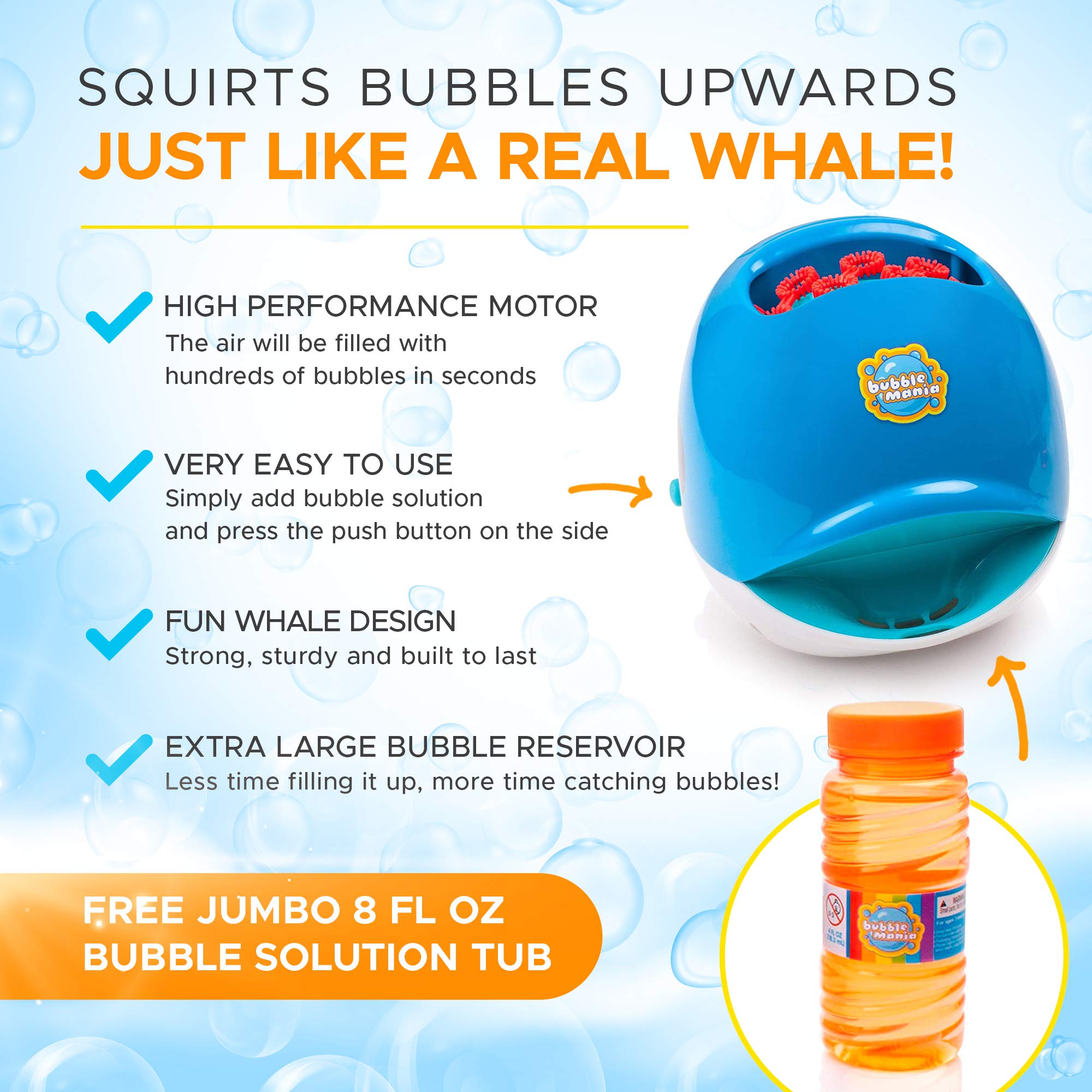 Whale Bubble Blower Machine for Kids - Automatic Bubble Maker with 500+ Bubbles per Minute - Outdoor Party & Backyard Play Toy for Toddlers & Children - Perfect for Birthday, Summer Fun, and Garden Activities