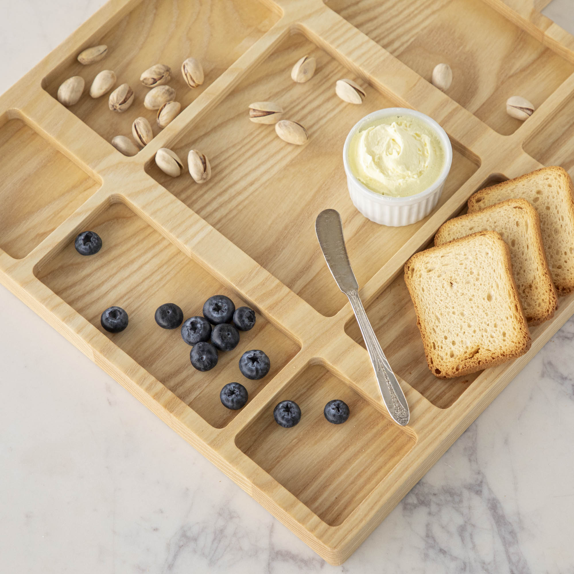 Ash Divided Serving Board - Elegant Wooden Charcuterie Tray for Cheese, Fruits & Appetizers | Perfect for Entertaining, Parties & Home Dining