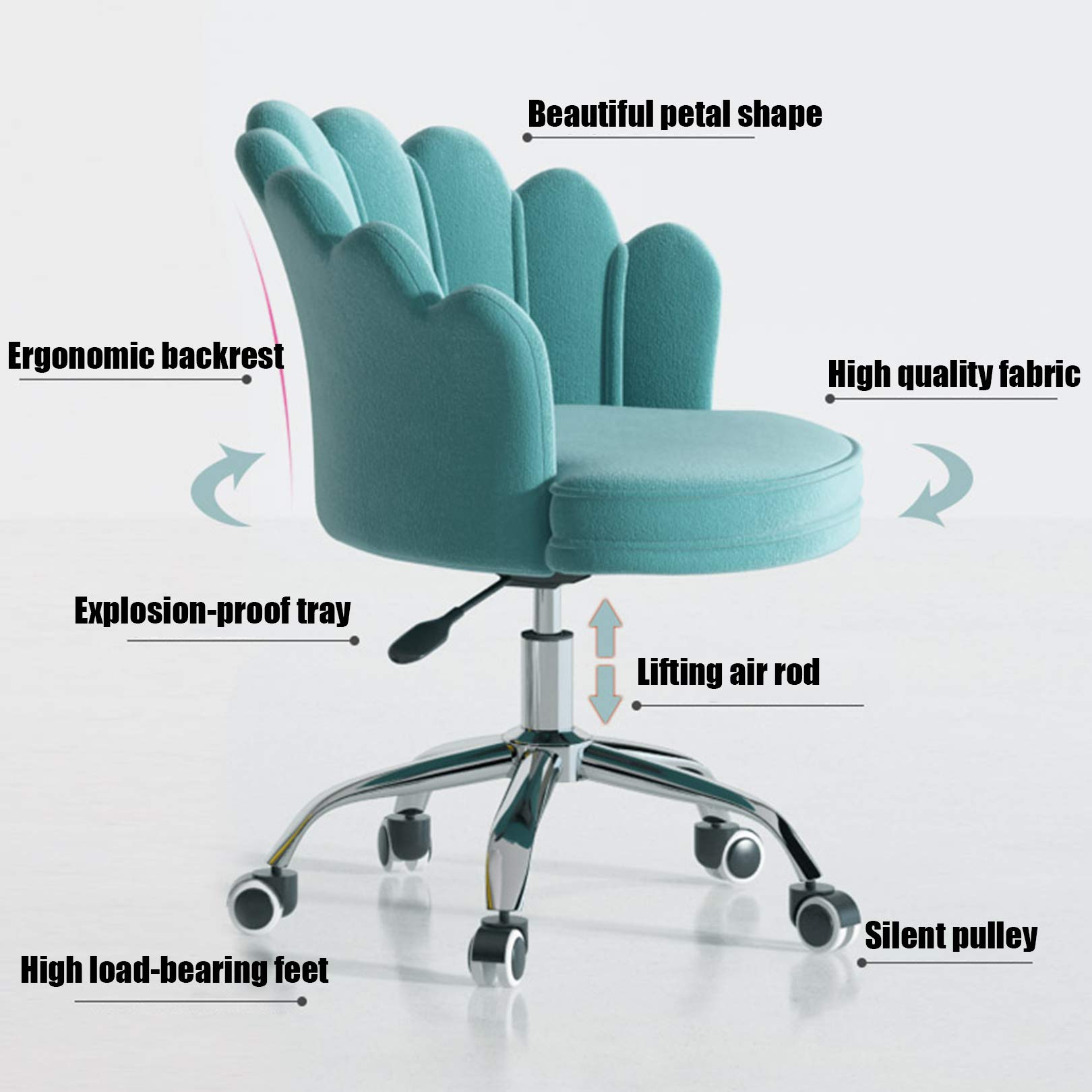 Ergonomic Office Chair with Scalloped Backrest & Wheels - Adjustable Height (40-50cm) Swivel Desk Chair for Home & Office - Perfect for Long Work Hours & Computer Use