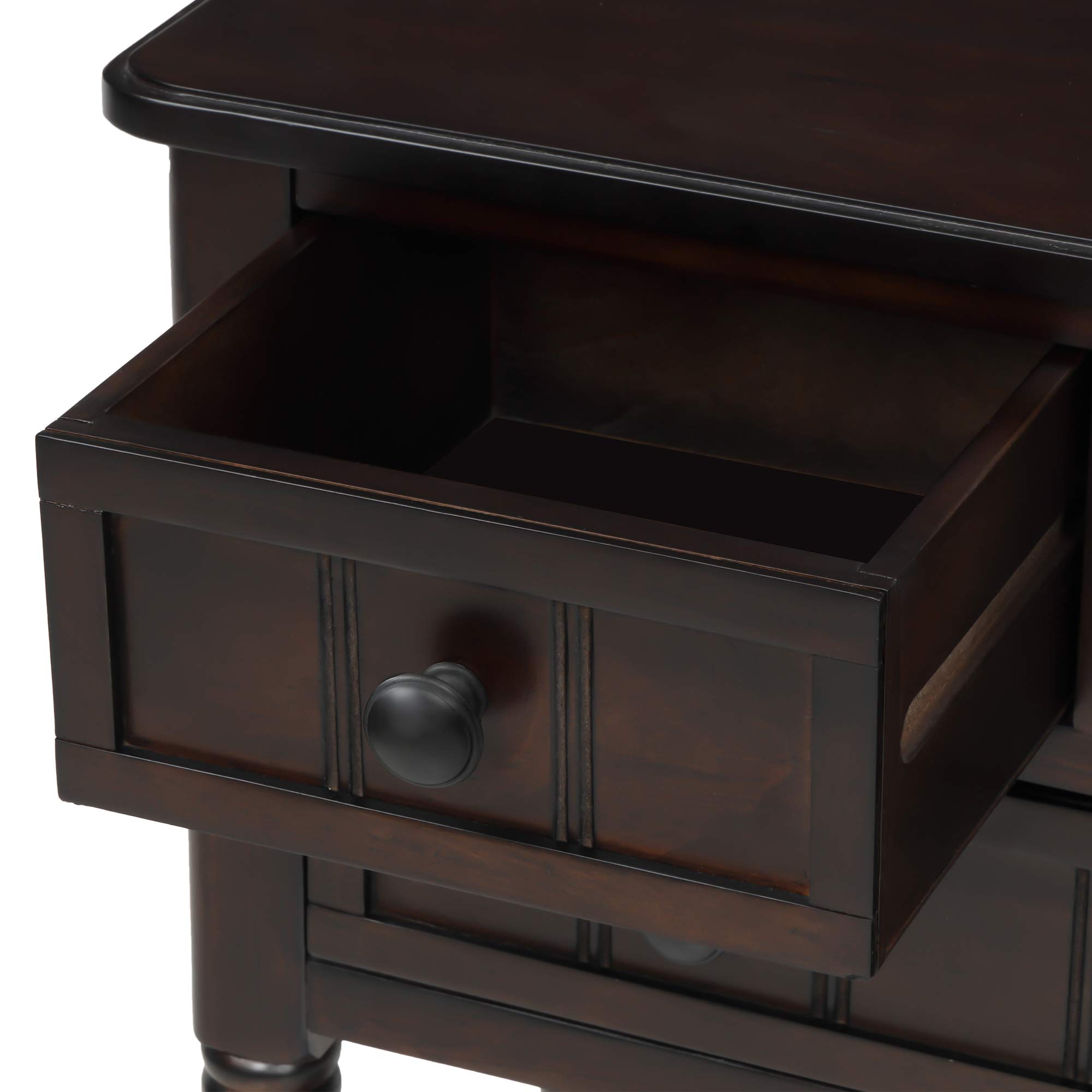 Narrow Console Table with 4 Storage Drawers & Bottom Shelf - Solid Wood Sofa Table, Entryway Table for Living Room, Hallway - Easy Assembly (Espresso-1) | Perfect for Small Spaces, Behind Sofas & Entryway Organization