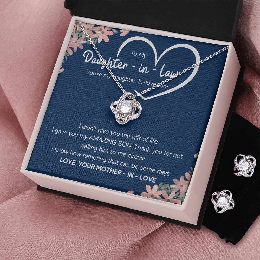 Beautiful 'To My Bonus Daughter-in-Law' Honor Pendant Necklace Set with Matching Earrings - Thoughtful Mother-in-Law Gift for Weddings, Anniversaries & Special Occasions | Includes Message Card & Elegant Gift Box