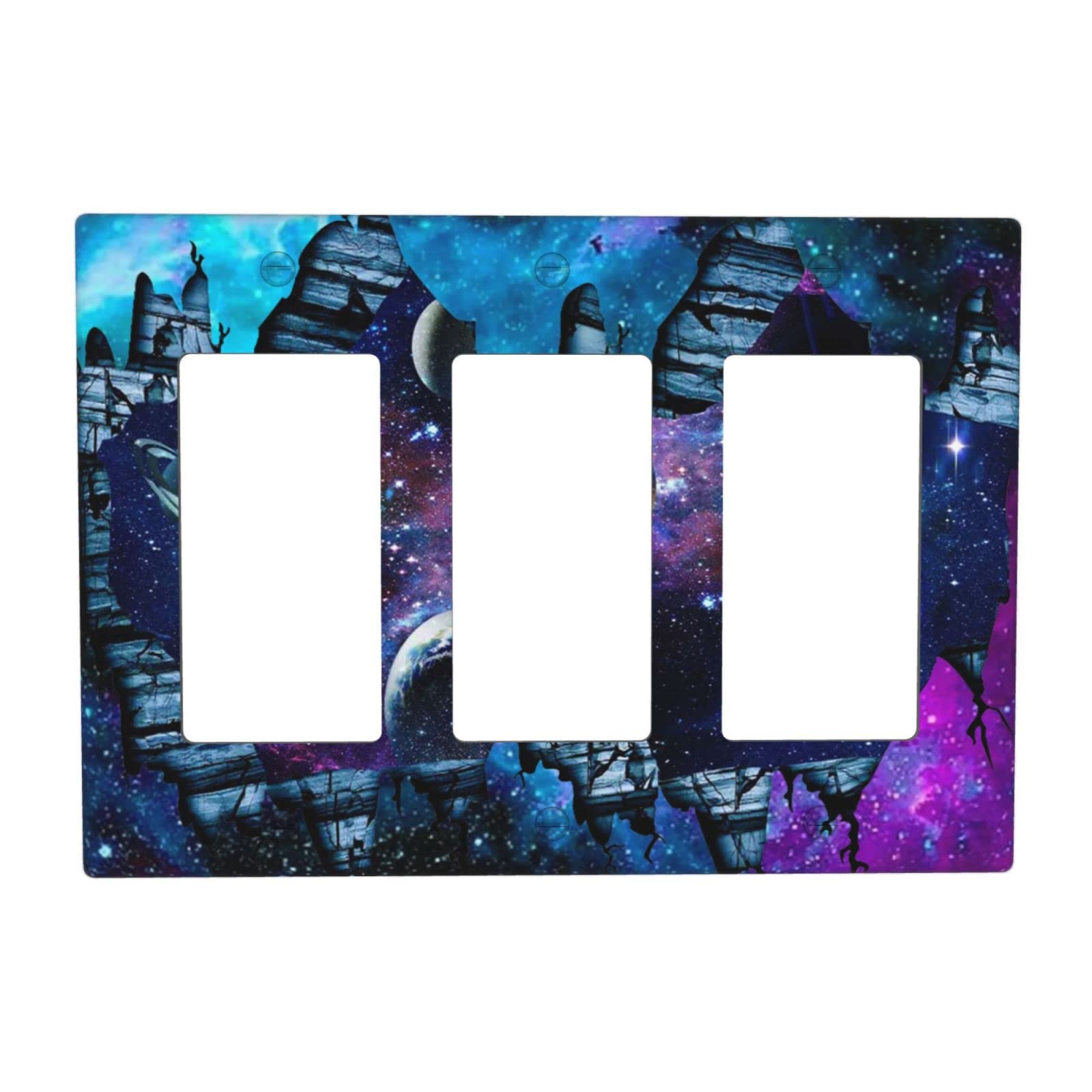Starry Sky Triple Rocker GFCI Switch Plate Cover - 3 Gang Decora Light Switch Cover - Decorative Outlet Wall Plate for Bathroom, Bedroom & Game Room - Durable Home Decor for Boys & Kids Rooms - Perfect for Nighttime Safety & Themed Room Design