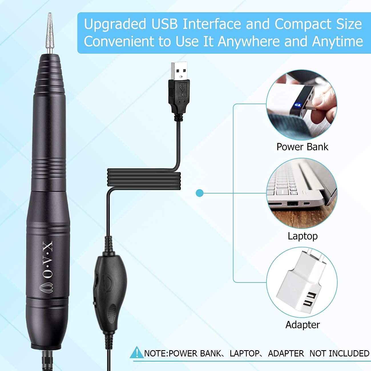 Professional Portable Electric Nail Drill Machine - 20000 RPM USB Manicure Pedicure Kit with Drill Bits & Sanding Bands | Perfect for Acrylic Nails, Gel Polish Shaping & Nail Art | At-Home Salon & Travel Nail Care Solution