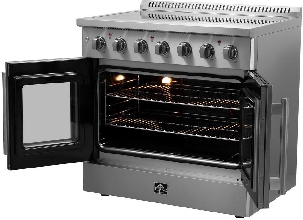 Forno Galiano 36-inch French Door Freestanding All Electric Range - Stainless Steel FFSEL6917 | Professional Kitchen Appliance for Home Chefs & Baking Enthusiasts