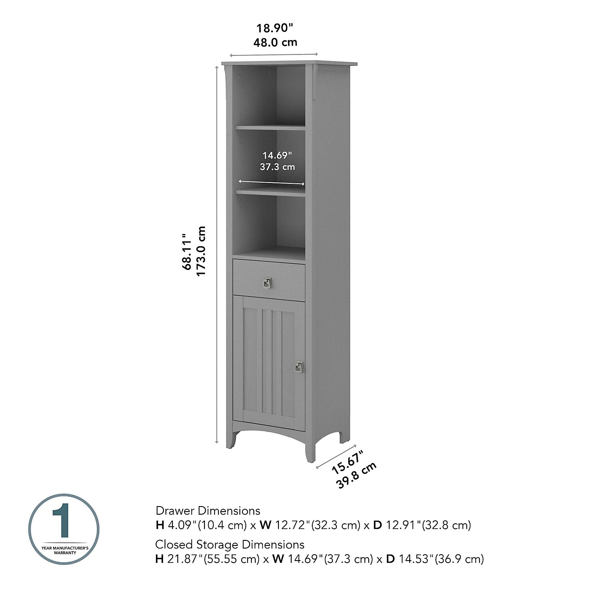 Bush Furniture Salinas Tall Narrow Bookcase Cabinet - 5-Shelf Storage Organizer for Home Office, Living Room & Bedroom - Perfect for Books, Decor & Storage Needs