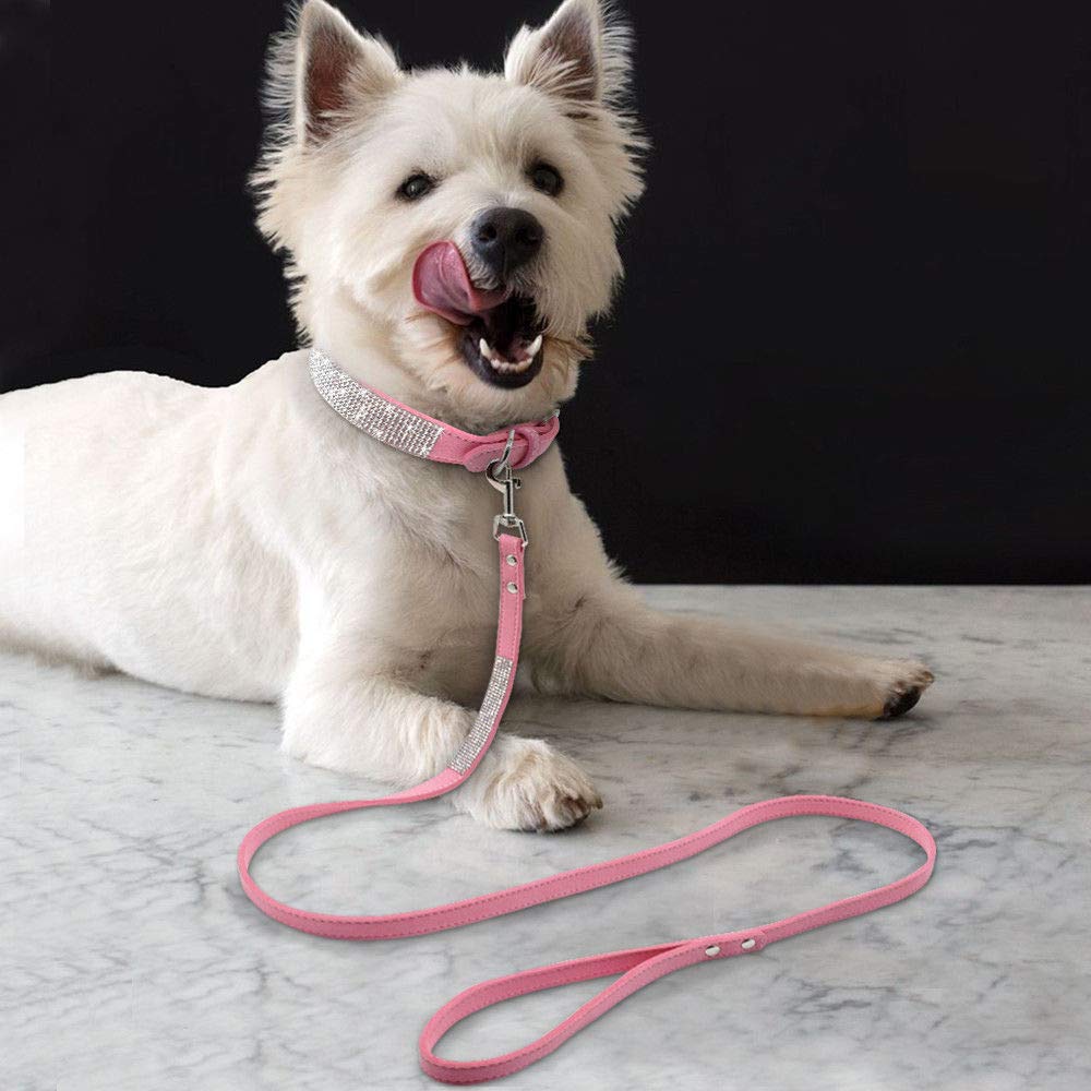 Sparkling Rhinestone Dog Collar & Leash Set - Soft Velvet Leather Pet Collar for Small Dogs & Cats (XXS 15-21cm, Red) | Perfect for Parties, Weddings & Special Occasions