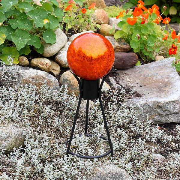 6-Pack Crackle Glass Gazing Globe with Metal Stand - Garden Decor, Outdoor Ornament for Yard, Patio, and Landscape Decoration