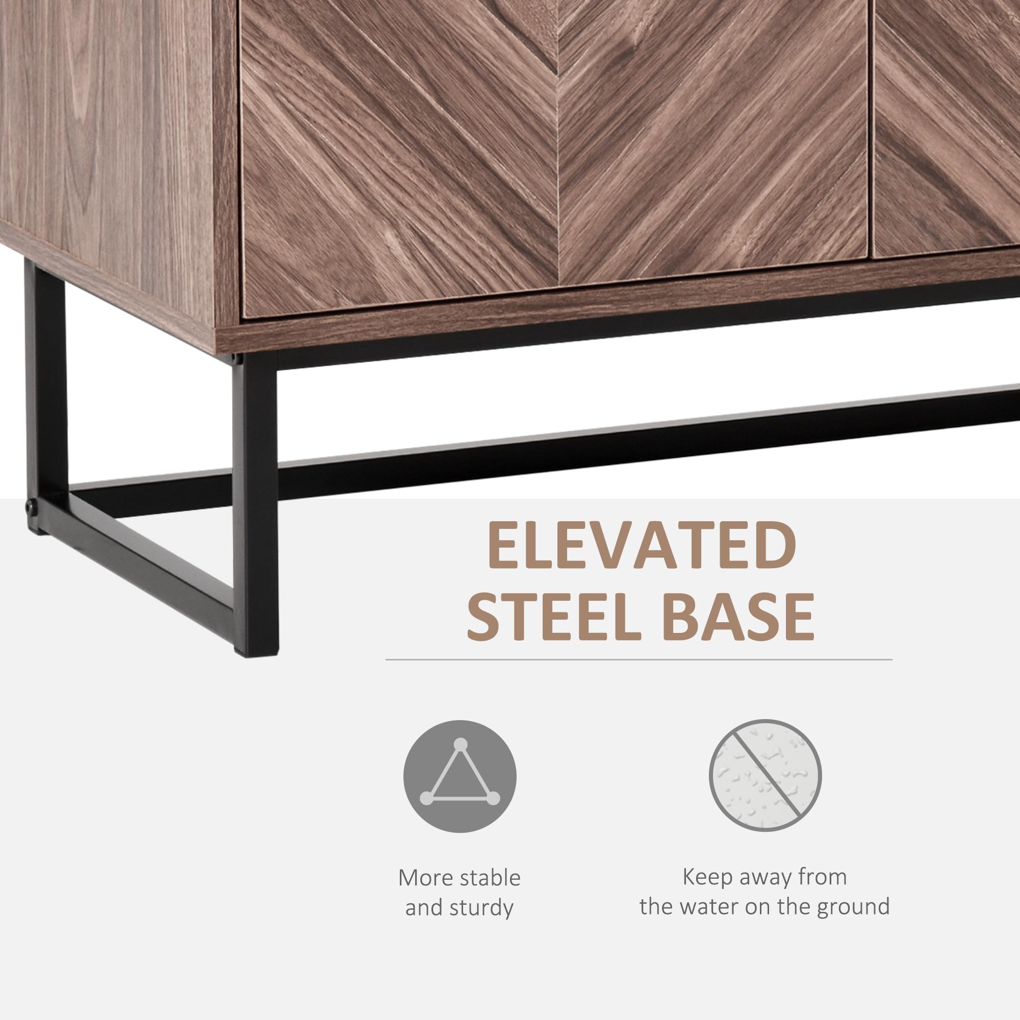 HOMCOM Sideboard Buffet Cabinet - Chevron Double Door Kitchen Storage Cabinet with Adjustable Shelf, Walnut Finish - Perfect for Dining Room, Living Room & Kitchen Organization