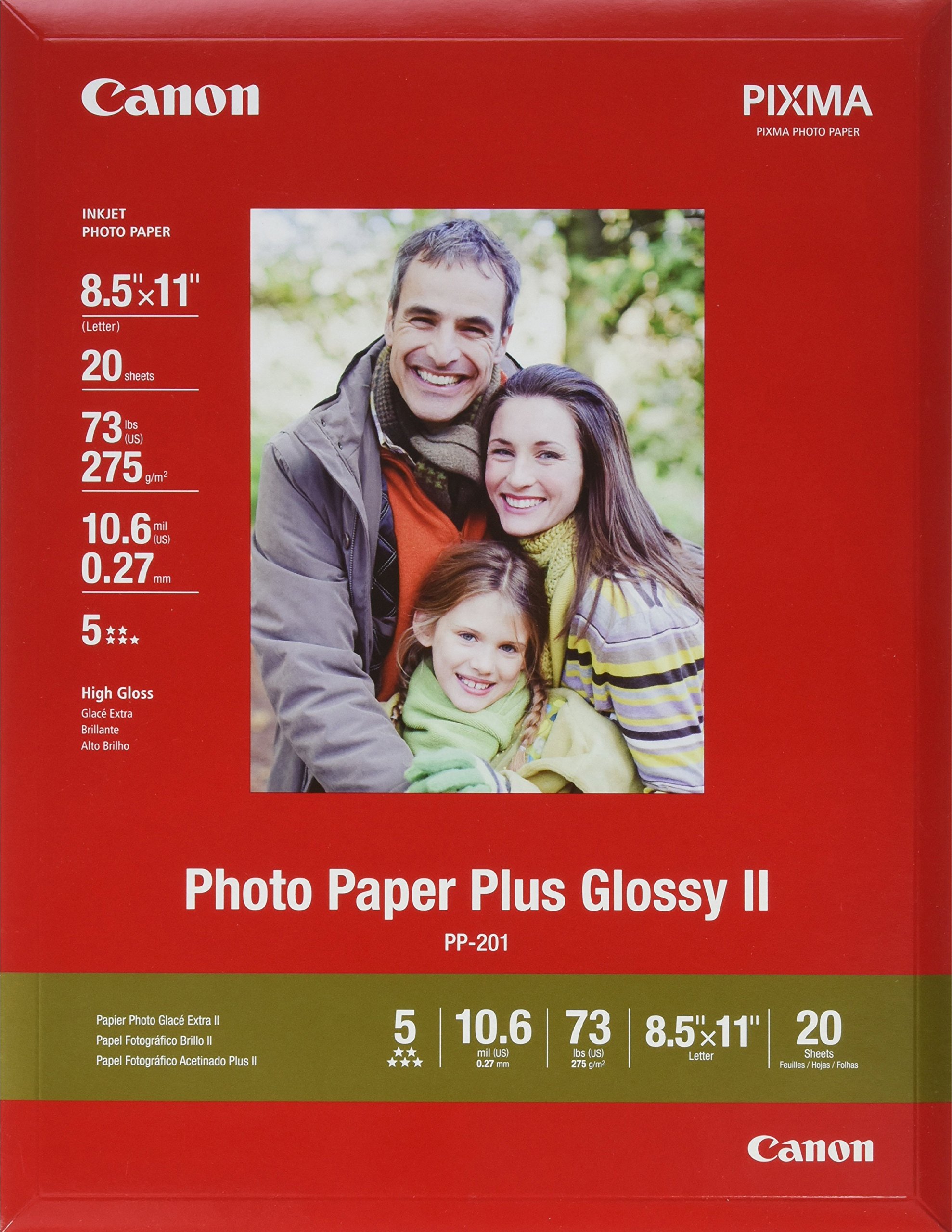 Canon Photo Paper Plus Glossy II, 8.5 x 11 Inch, 20 Sheets - Premium Glossy Photo Paper for Inkjet Printers - Ideal for High-Quality Photo Printing, Greeting Cards, and Scrapbooking Projects