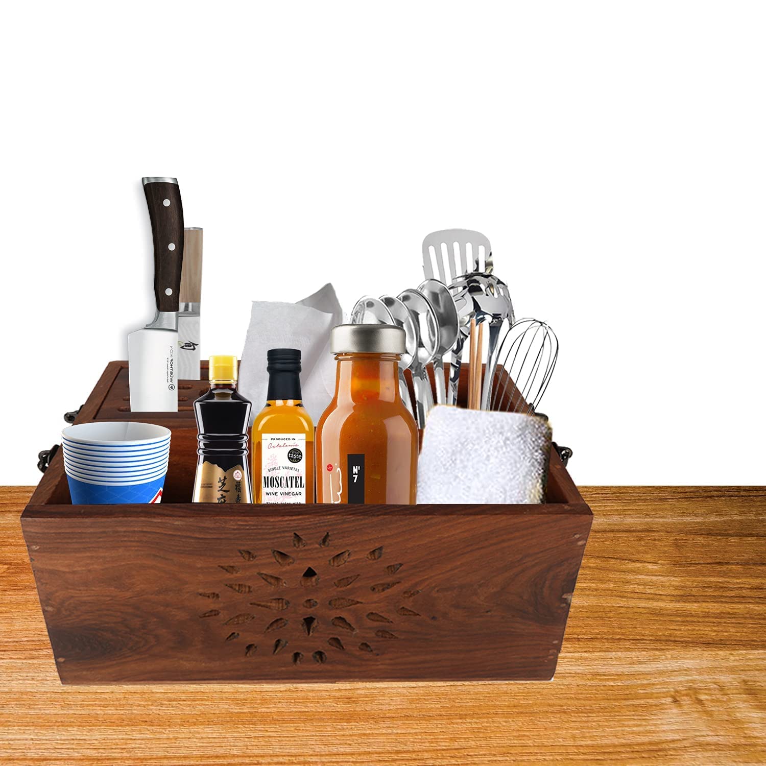 Premium Wooden Spoon Stand for Dining Table - Large Kitchen Cutlery Holder for Spoons & Forks - Natural Wood Utensil Organizer | Perfect for Kitchen Countertops, Dining Tables & Restaurants
