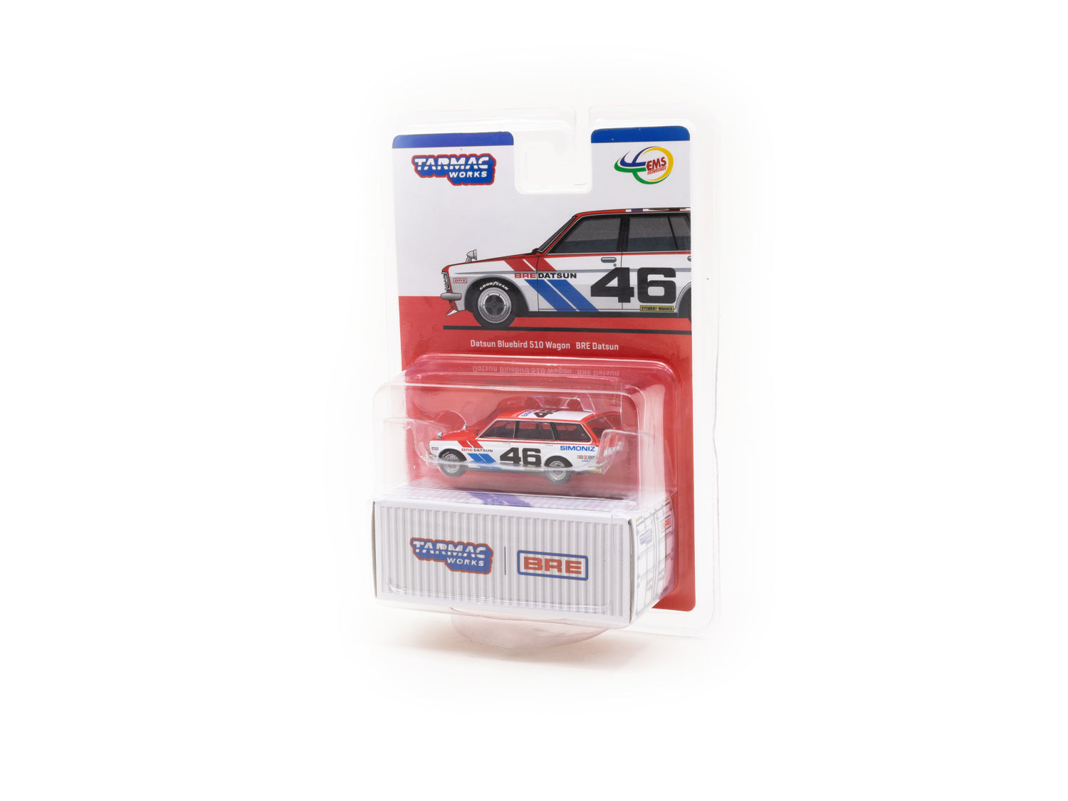 Tarmac Works 1/64 Scale Datsun Bluebird 510 Wagon BRE EMS Special Edition Diecast Model Car - Collectible Miniature Vehicle for Display & Racing Scenes