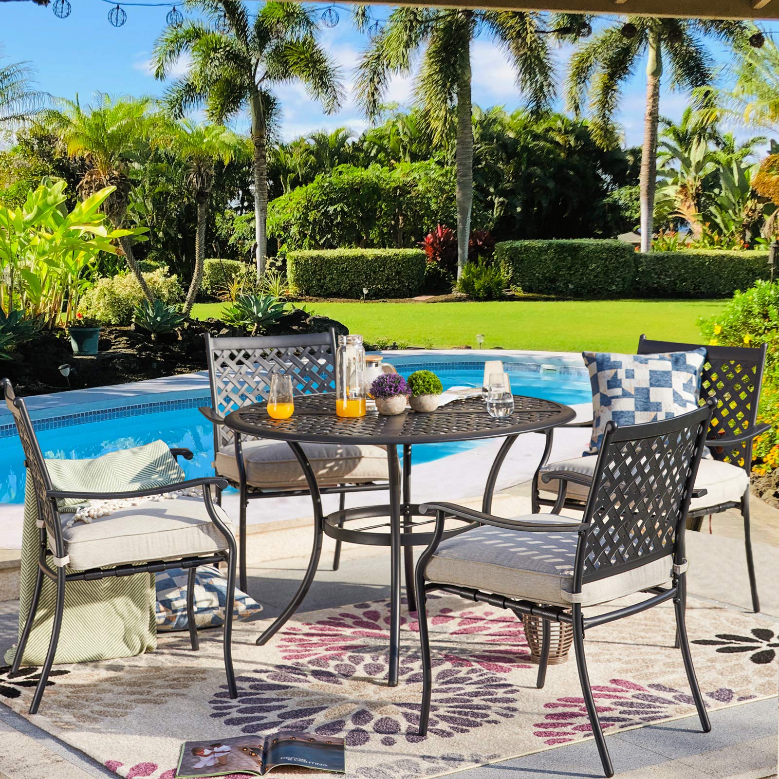 **PatioFestival 4-Piece Stackable Outdoor Dining Chairs Set – All-Weather Wicker Frame with Thick Cushions for Patio, Porch, Yard, Balcony & Kitchen – Perfect for BBQs, Garden Parties & Outdoor Entertaining**