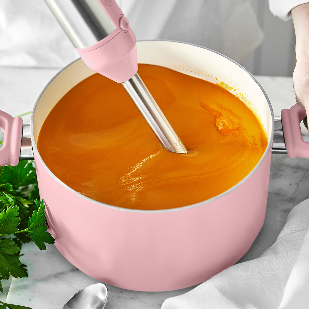 GreenLife Variable Speed Hand Blender with 5 Speeds - Powerful 250W Immersion Blender for Smoothies, Soups & Sauces - Easy Clean Pink Kitchen Blender (Ideal for Baby Food, Protein Shakes & Baking)