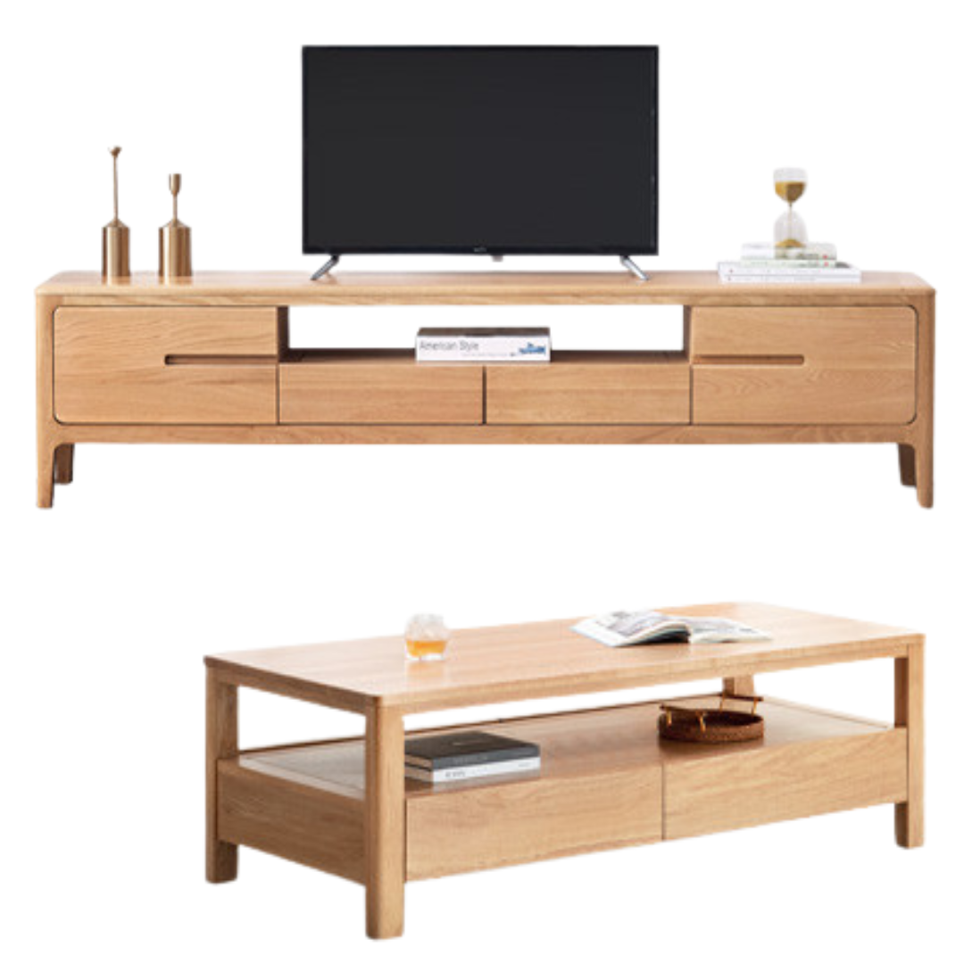 Solid Oak Wood TV Stand for Living Room - Modern Entertainment Center with Storage Shelves, Perfect for TVs up to 65 inches - Durable & Stylish Furniture for Home Theater Setup