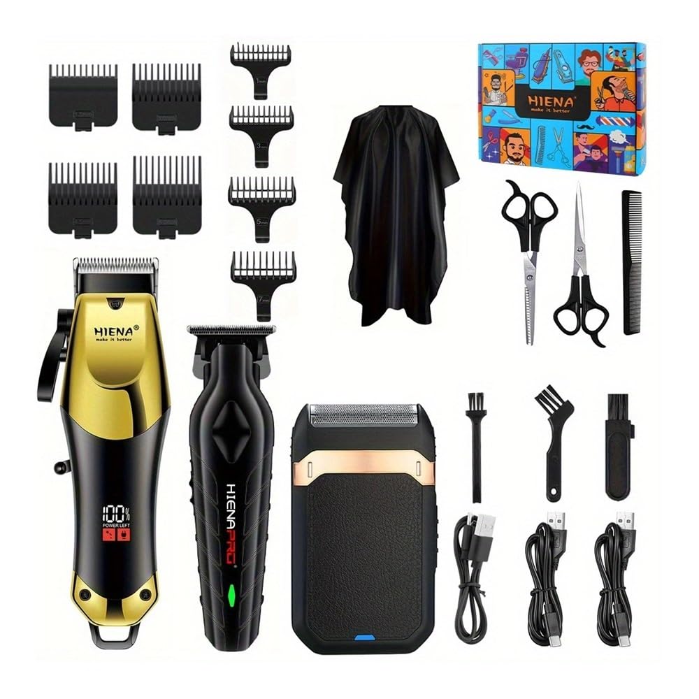 Professional Men's Electric Hair Clipper Set - USB Rechargeable Cordless Clippers with LED Display & T-Blade Zero Gap Technology for Barber & Home Haircut (Ideal for Fades, Buzz Cuts & Beard Trimming)
